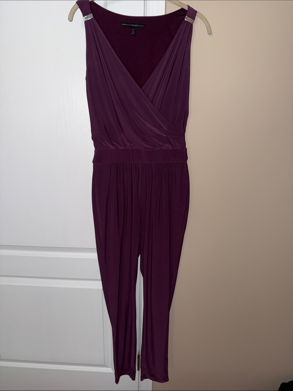 White House Black Market Plum Sleeveless Wrap Jumpsuit
